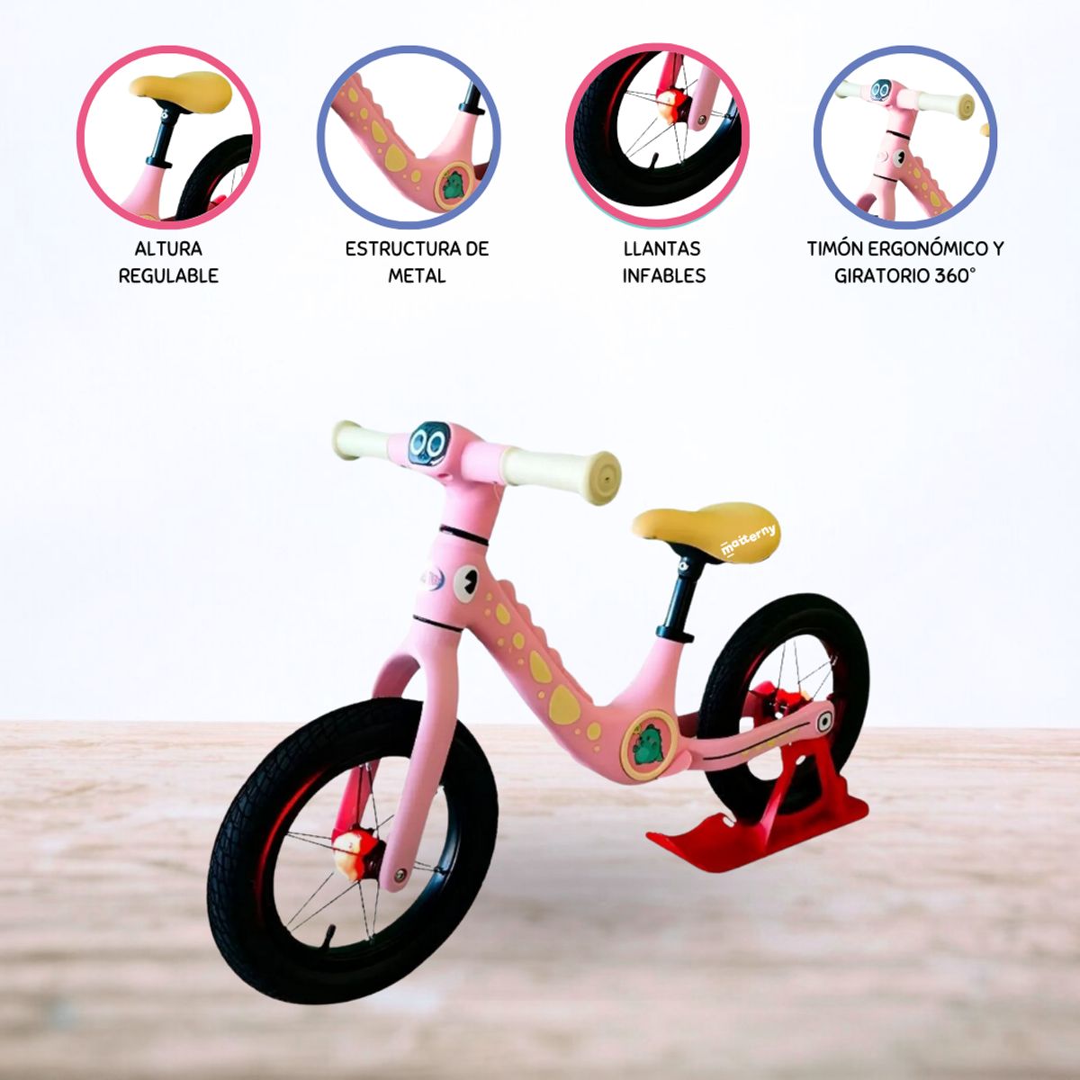 CUZKA - Bicicleta de Equilibrio »DINOSAURIO» Exclusive PINK