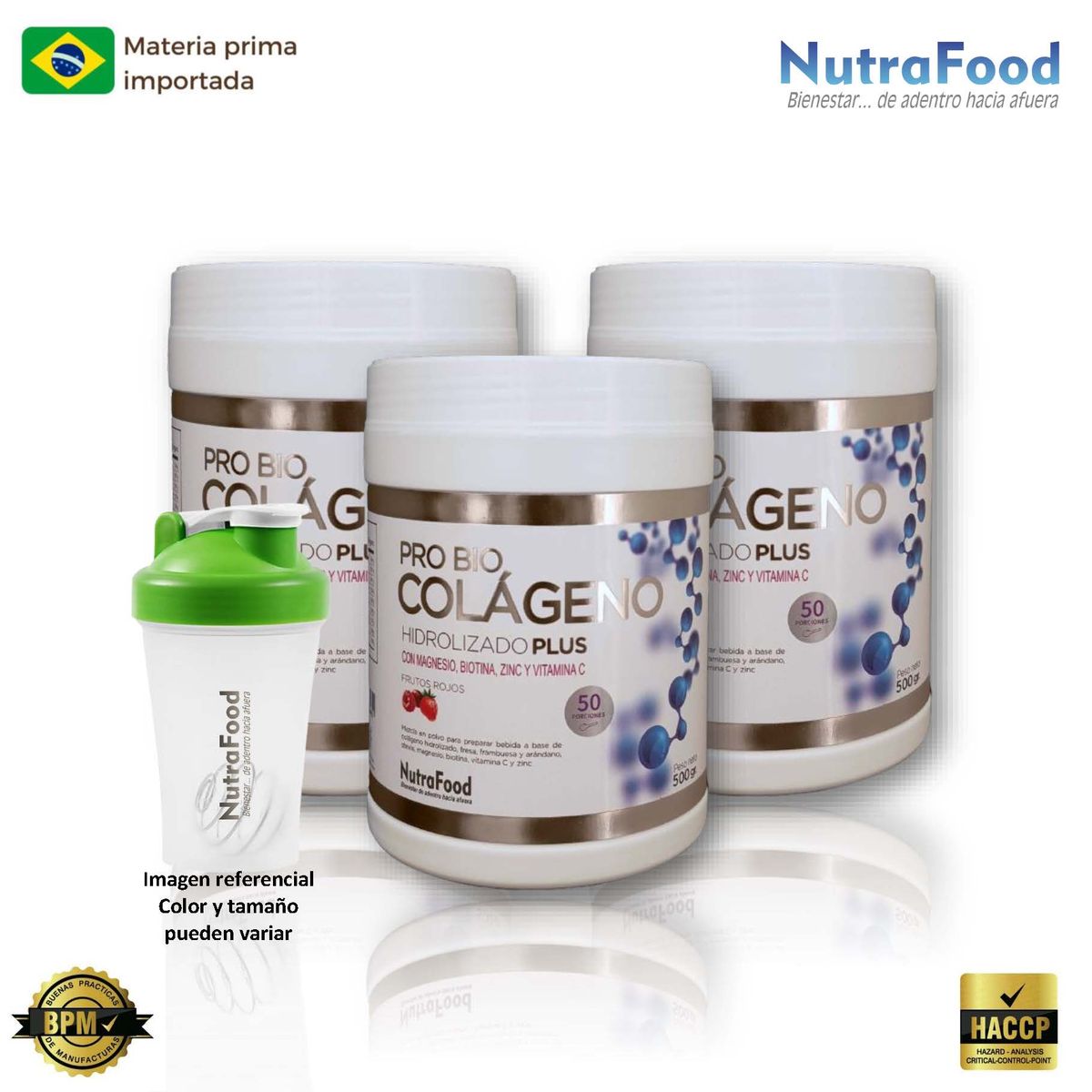 NUTRAFOOD - Colágeno Hidrolizado Plus sabor frutos rojos 500gr x 3 unidades