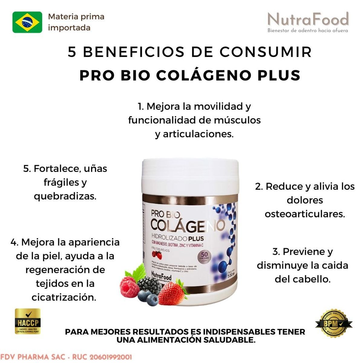NUTRAFOOD - Colágeno Hidrolizado Plus sabor frutos rojos 500gr x 3 unidades
