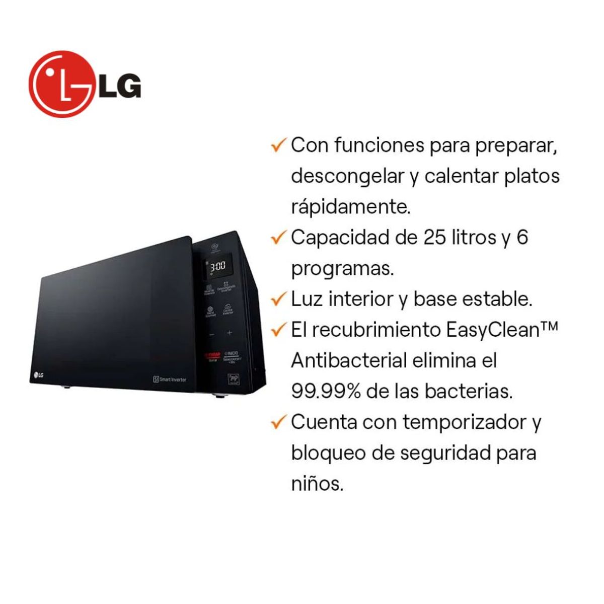 LG - Horno Microondas  LG 25L con EasyClean MS2536GIS