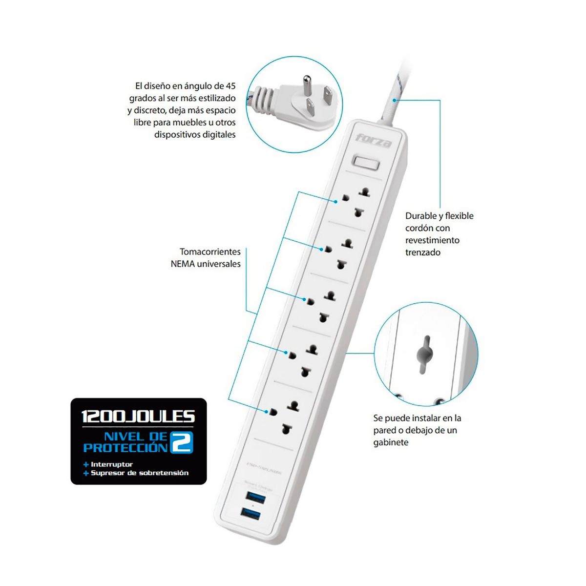 FORZA - Forza Supresor De Pico 220v 1540w Mod Fsp-512usbw blanco