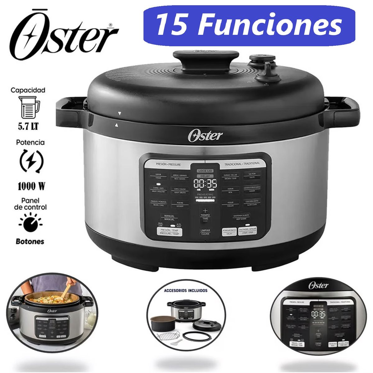 OSTER - Multi-olla rápida ovalada Digital 5.7L con 15 funciones CKSTPCECOV57