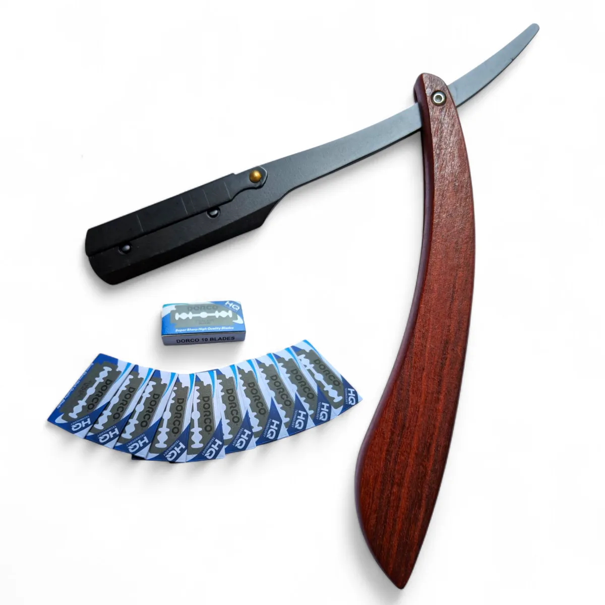 GENERICO - Navaja de afeitar de 3 cuerpos con mango de madera