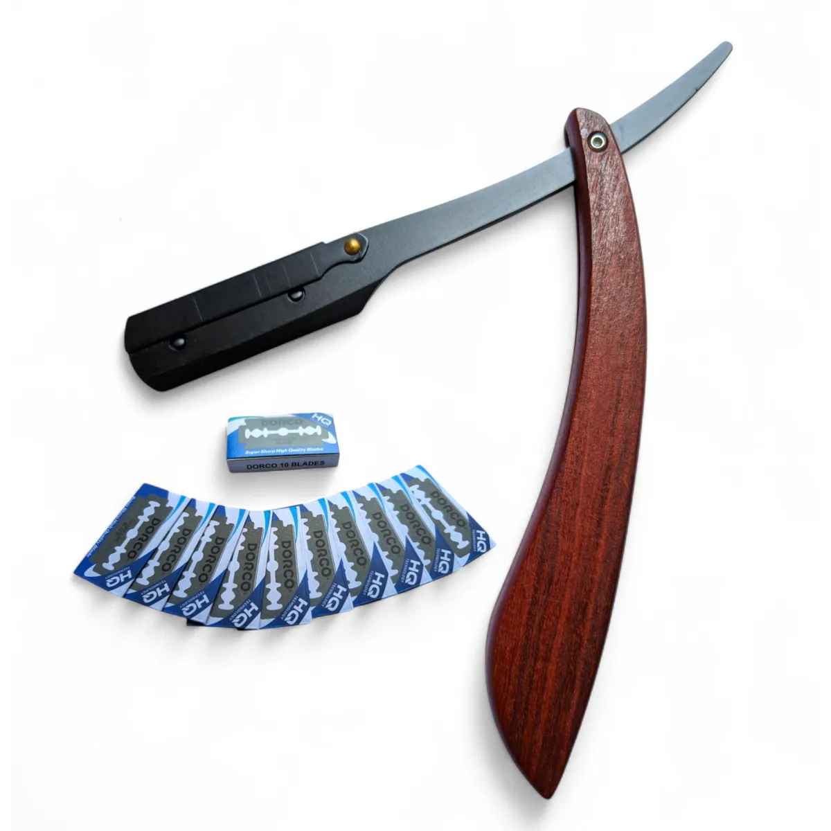 GENERICO - Navaja de afeitar de 3 cuerpos con mango de madera