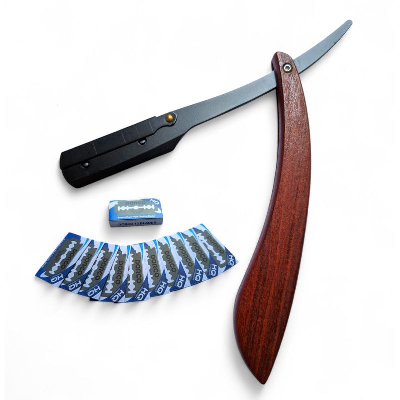 GENERICO - Navaja de afeitar de 3 cuerpos con mango de madera