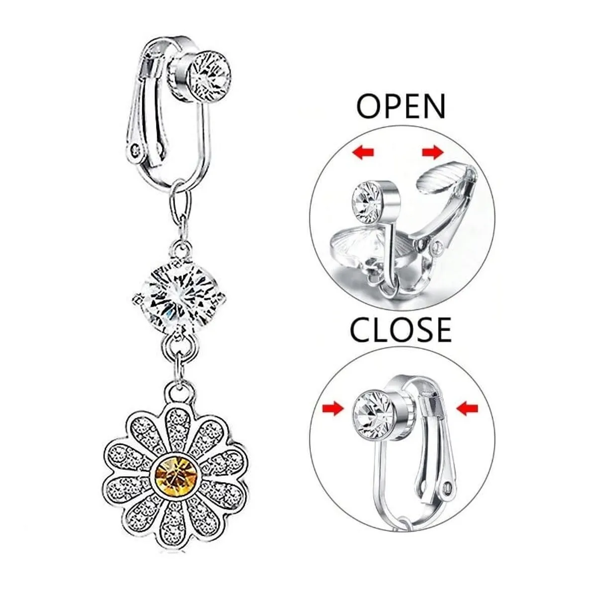 GENERICO - Piercing a presión falso para ombligo flor plateada