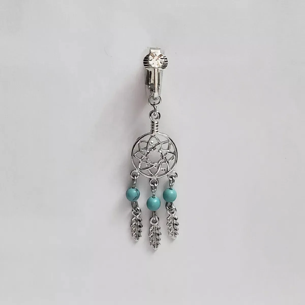 GENERICO - Piercing a presión falso para ombligo atrapasueños plateado