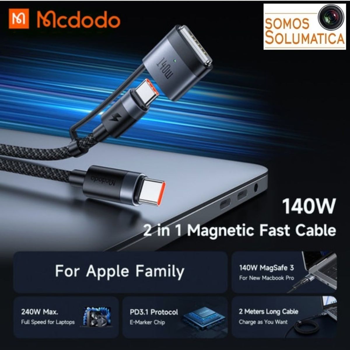 MCDODO - Cable tipo C Magsafe 3 - Para Macbook Laptops y Iphone - 240W MCdodo