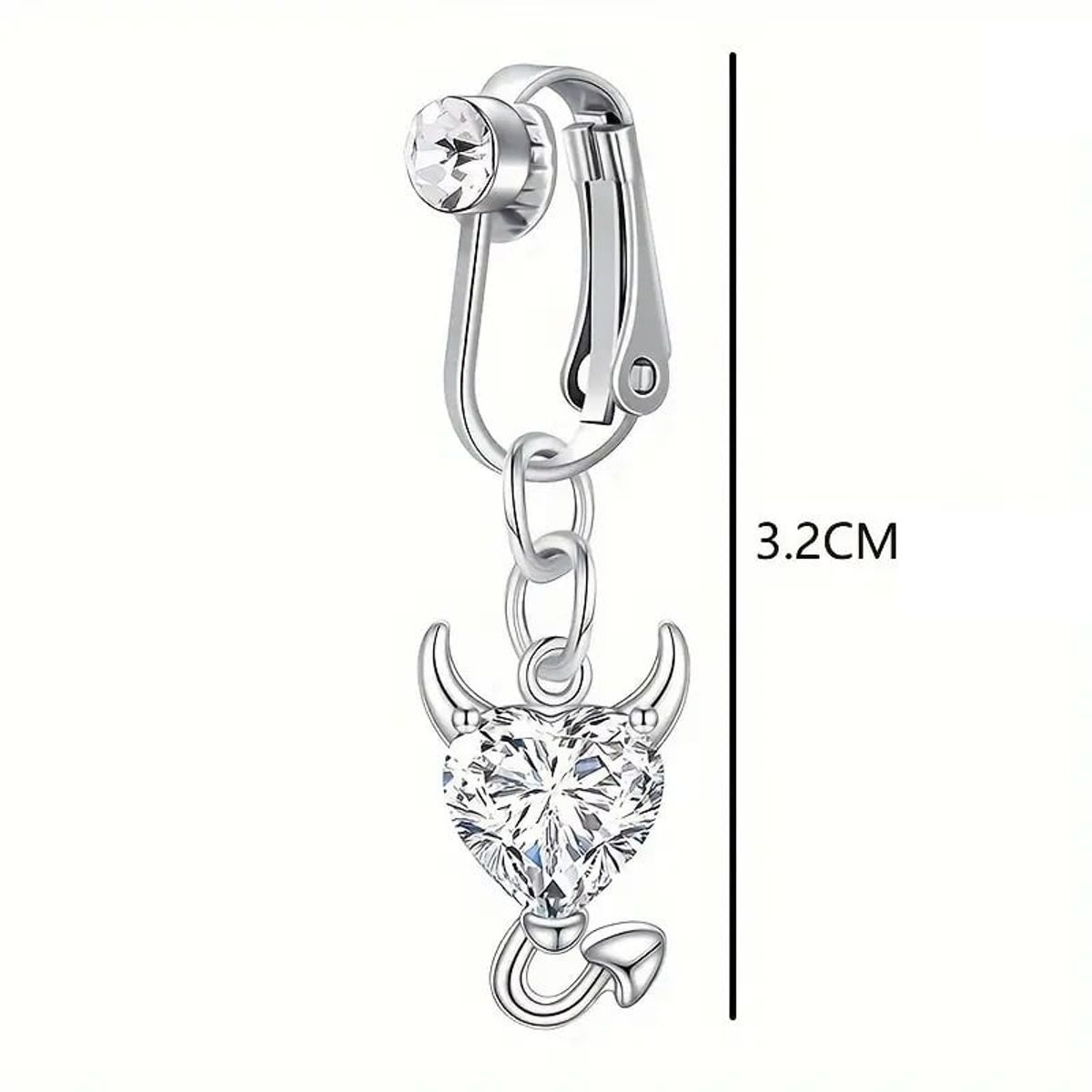 GENERICO - Piercing a presión falso para ombligo diablito plateado