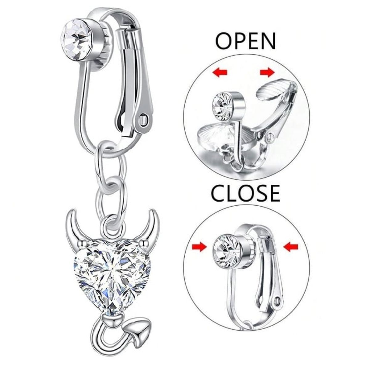 GENERICO - Piercing a presión falso para ombligo diablito plateado