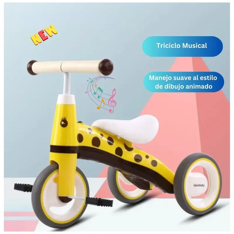 GENERICO - Bicicleta Triciclo Correpasillos Para Niños Musical Amarillo