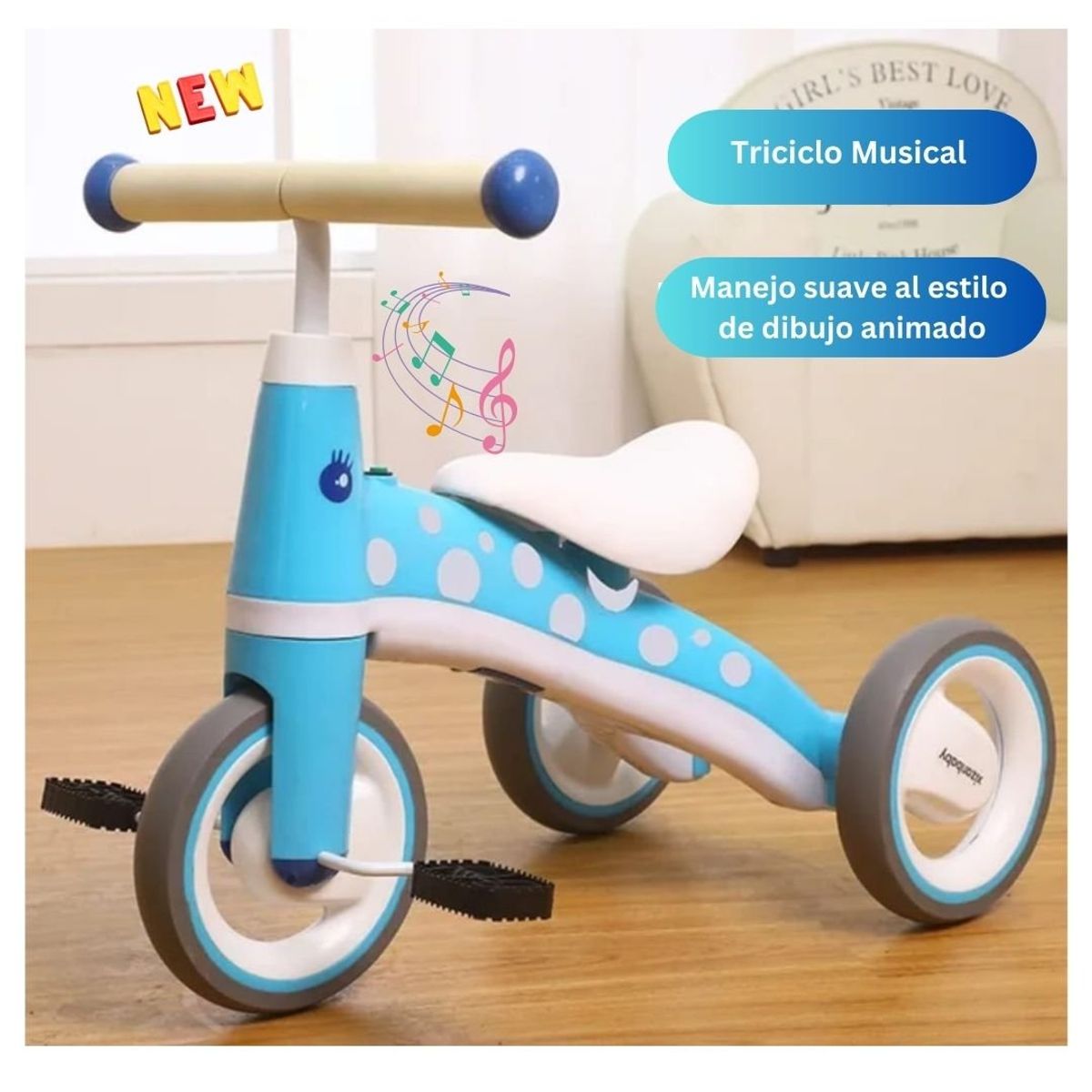 GENERICO - Bicicleta Triciclo Correpasillos Para Niños Musical Azul