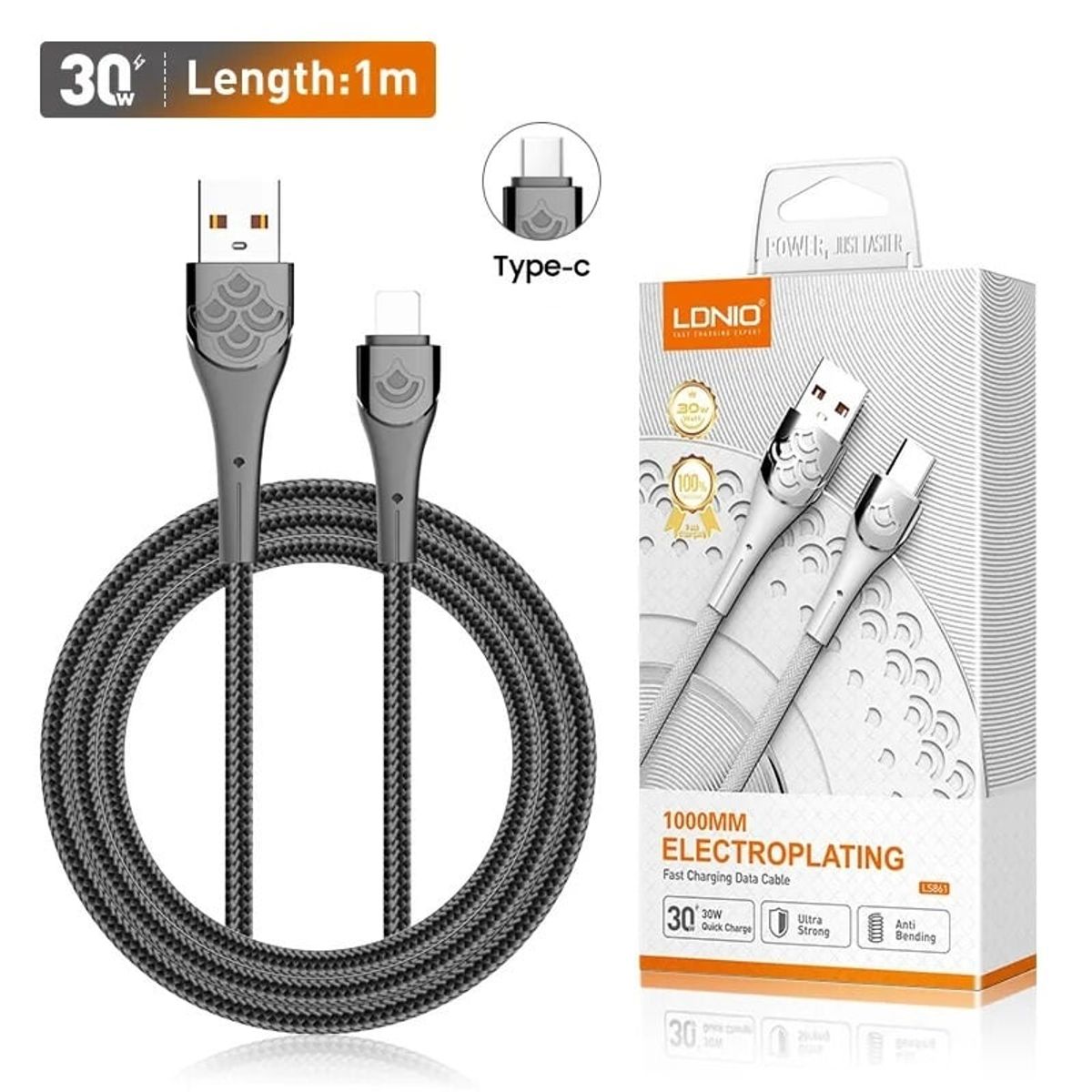 LDNIO - Cable LDNIO LS862 Tipo C Super Carga Rapida de 2 Metros