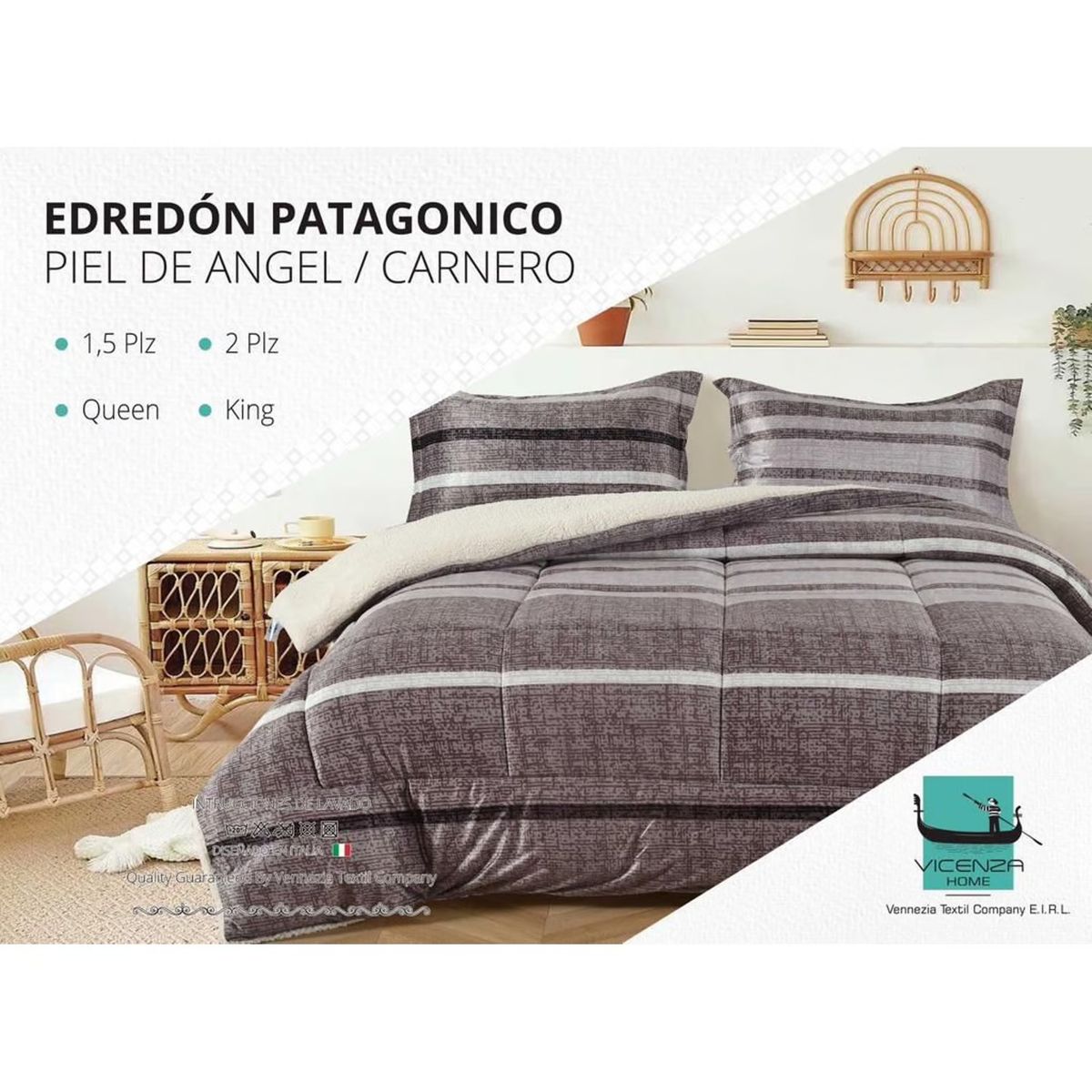 VENEZIA - Edredón 2 plz Piel de Ángel con Carnero Sherpa + Juego de Sábanas