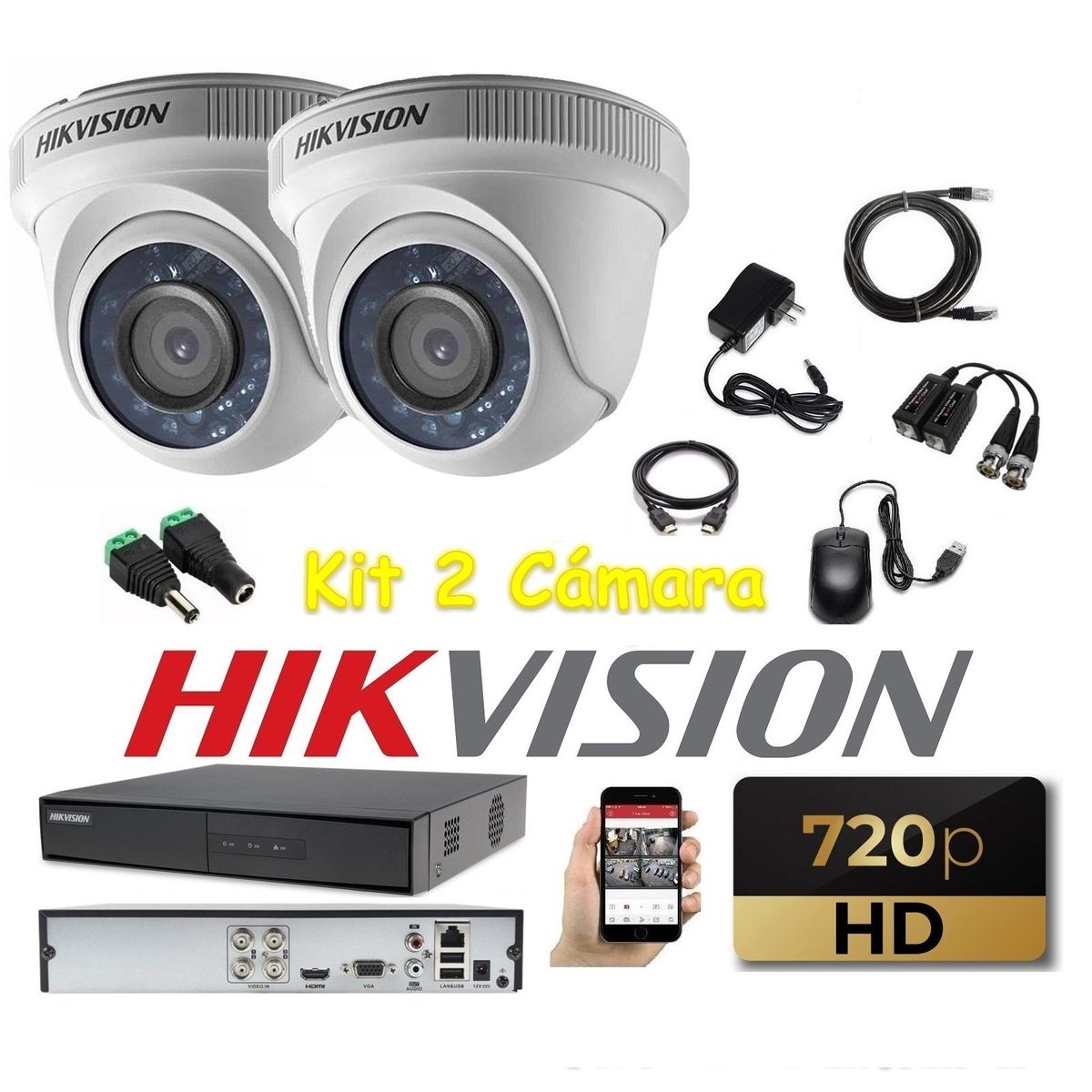 HIKVISION - kit 2 Cámaras Seguridad Domo interior HD Hikvision