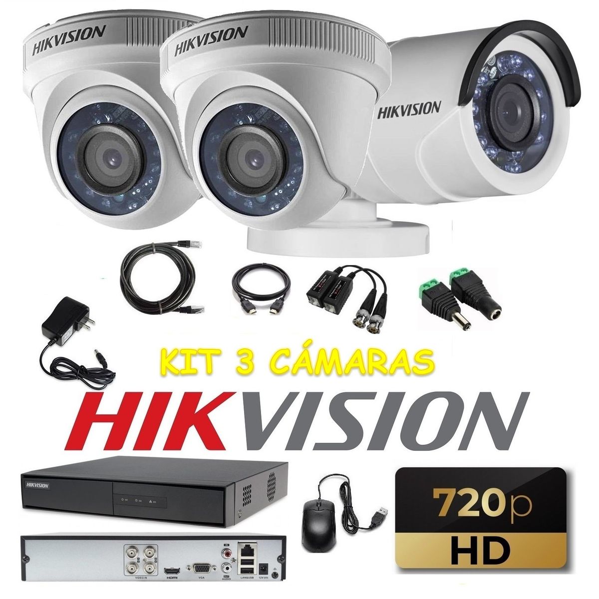 HIKVISION - kit 3 Cámaras Seguridad HD Hikvision