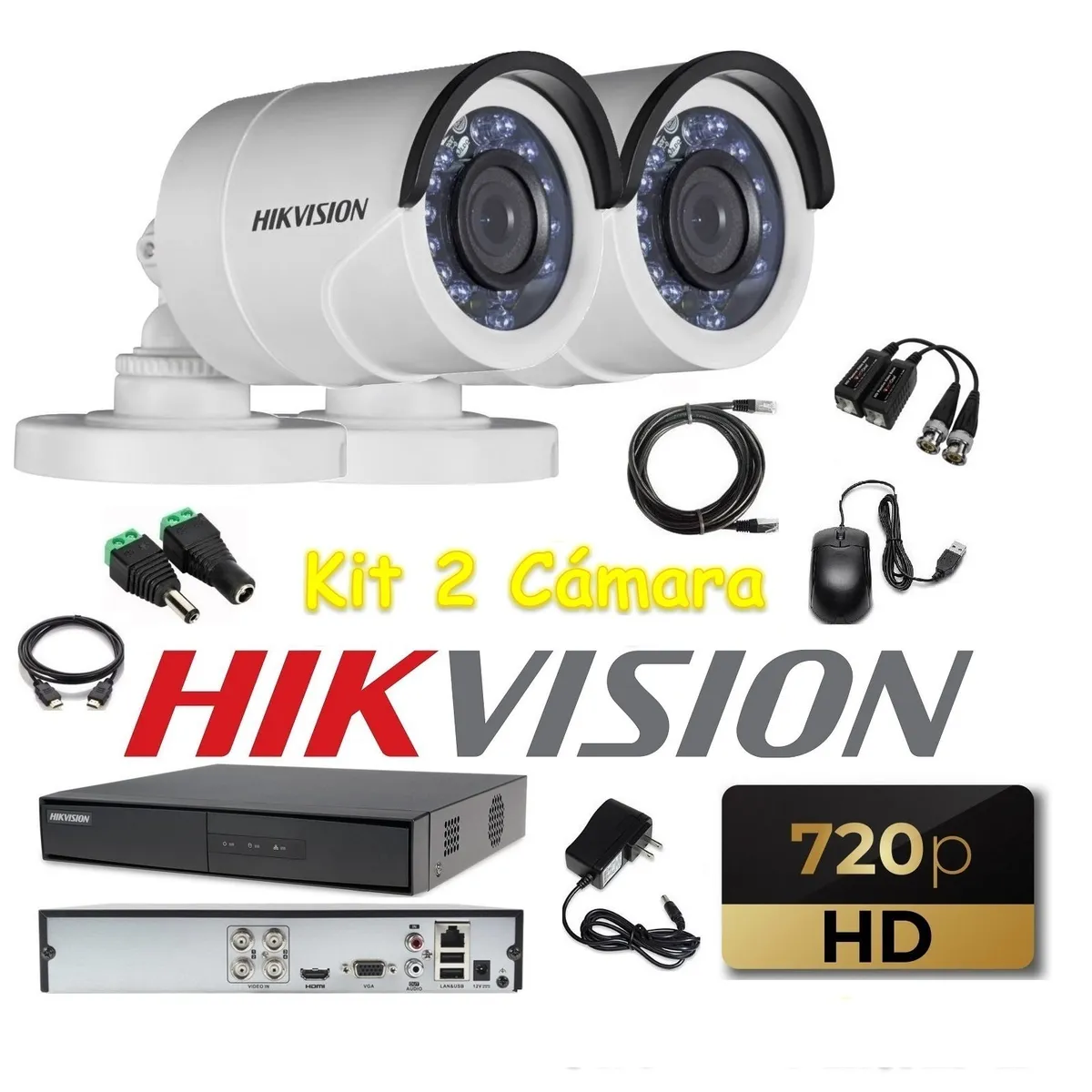 HIKVISION - kit 2 Cámaras Seguridad Tubo Exterior HD Hikvision