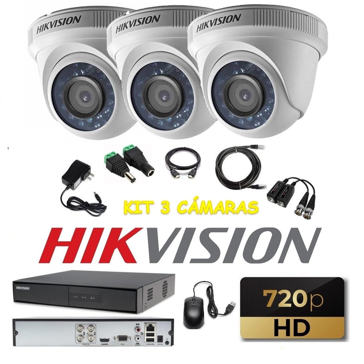 HIKVISION - kit 3 Cámaras Seguridad Domo HD Hikvision