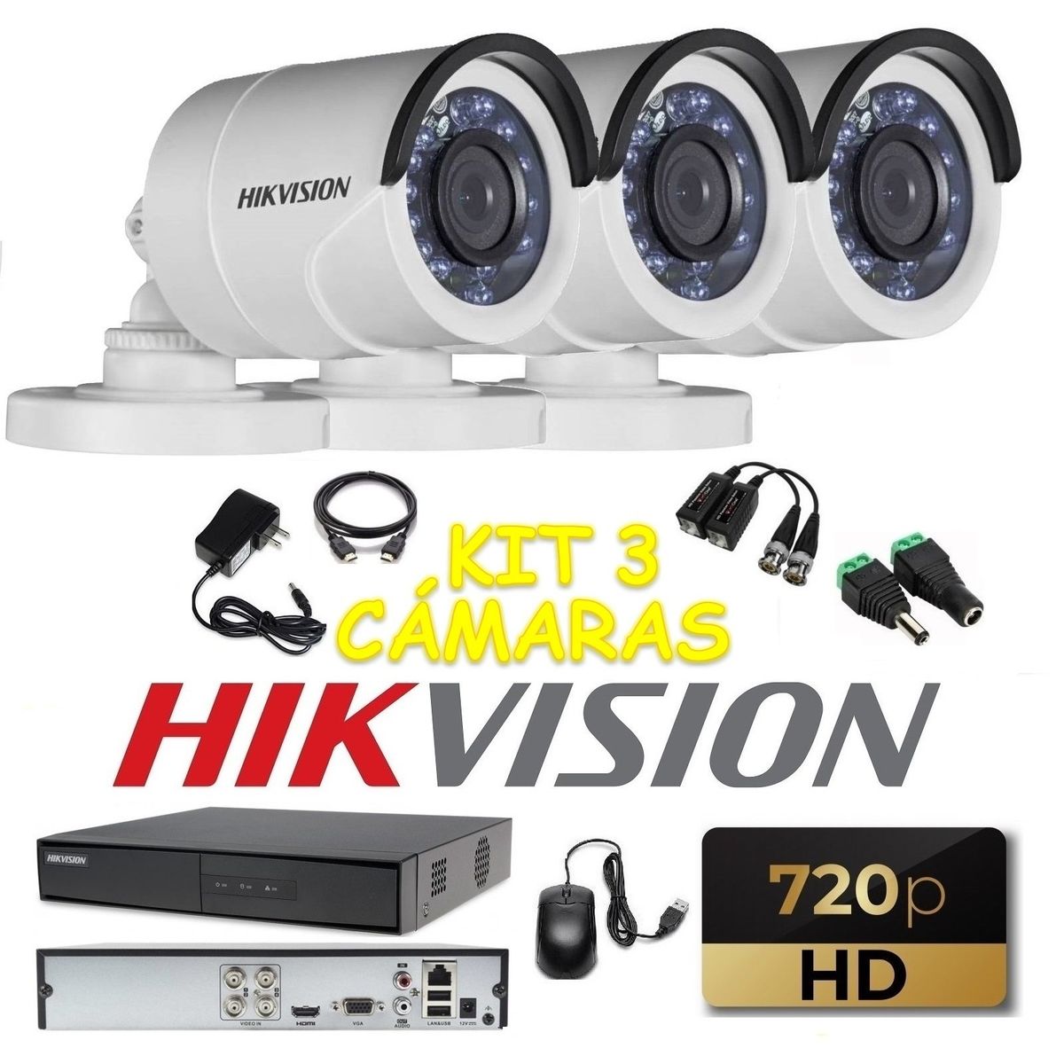 HIKVISION - kit 3 Cámaras Seguridad Tubo HD Hikvision