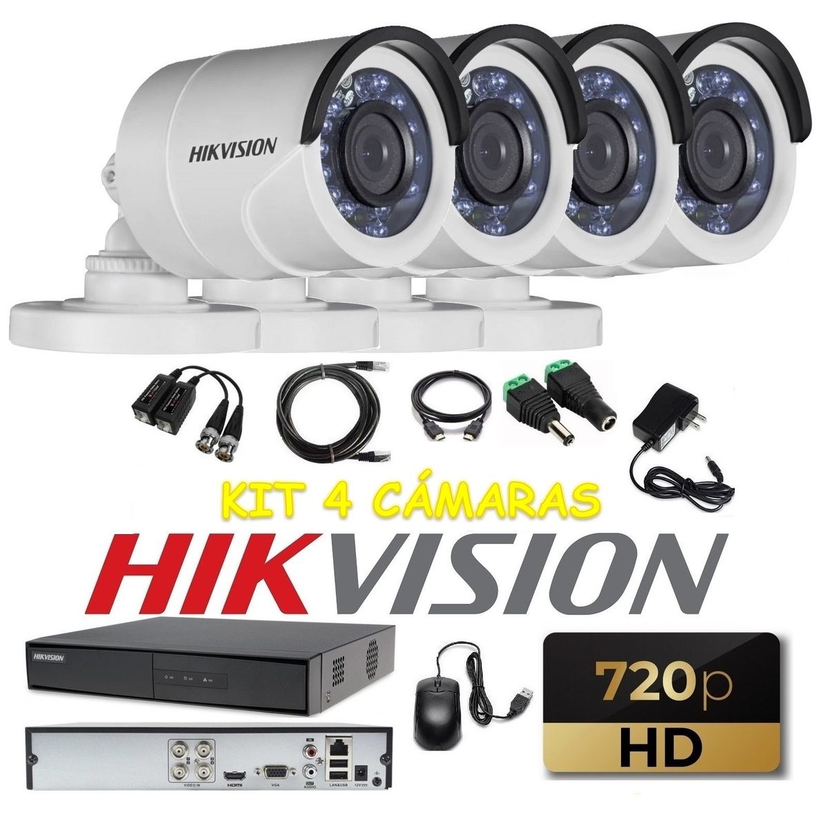 HIKVISION - kit 4 Cámaras Seguridad Domo InteriorHD Hikvision