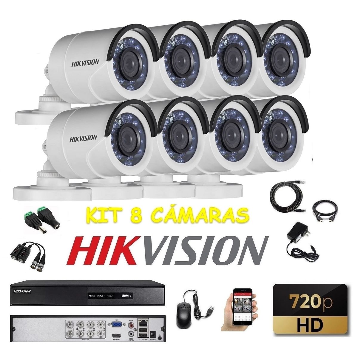 HIKVISION - kit 8 Cámaras Seguridad Tubo Exterior HD Hikvision