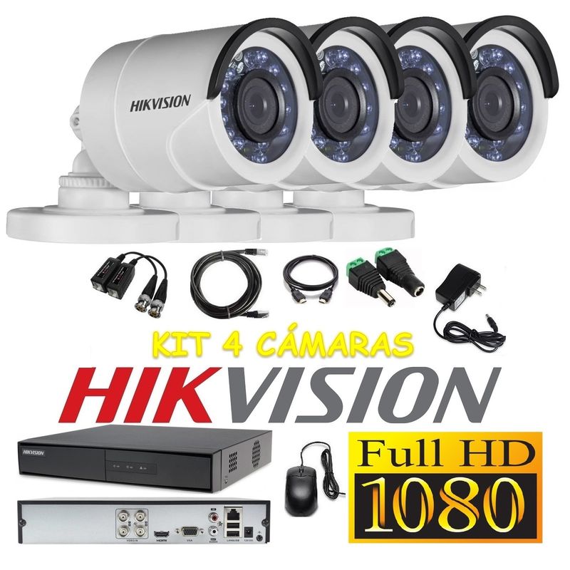 HIKVISION - kit 4 Cámaras Seguridad Tubo FULLHD Hikvision