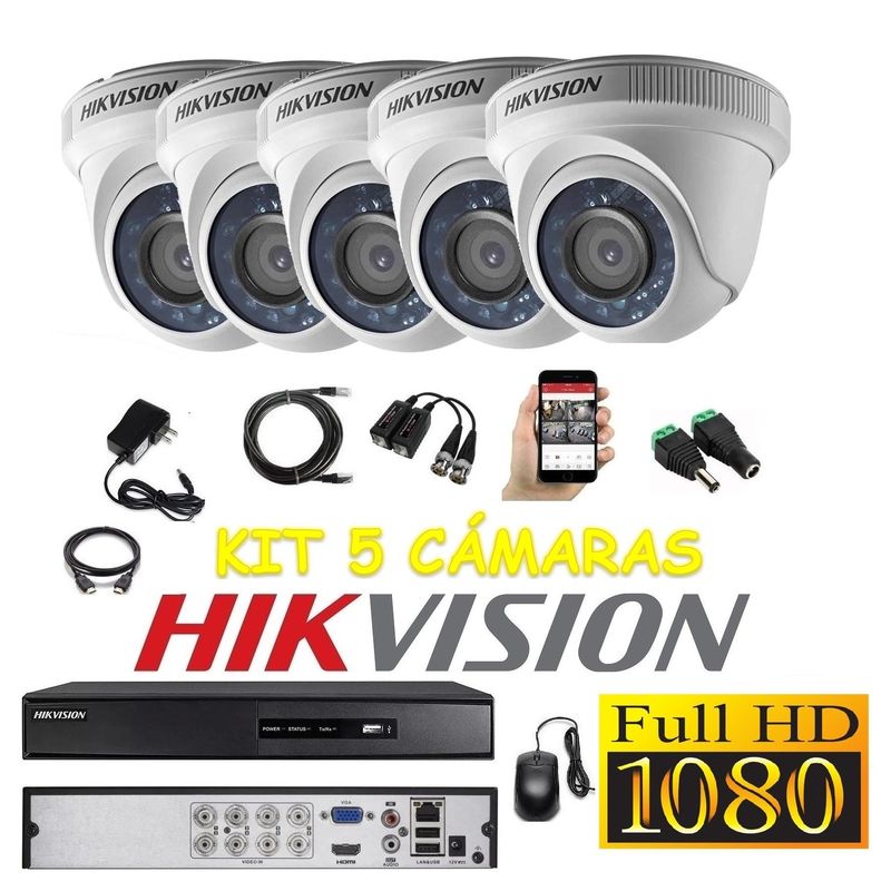HIKVISION - kit 5 Cámaras Seguridad Domo Interior FULLHD Hikvision