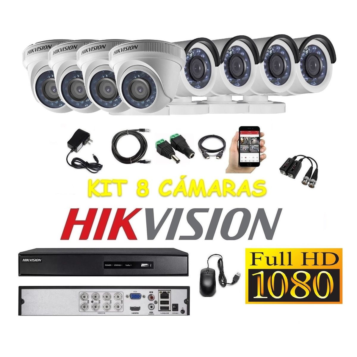 HIKVISION - kit 8 Cámaras Seguridad FULLHD Hikvision