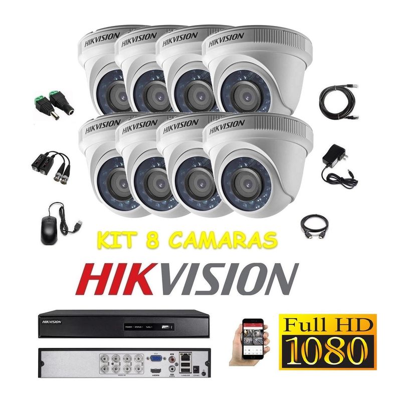 HIKVISION - kit 8 Cámaras Seguridad Domo Interior FULLHD Hikvision