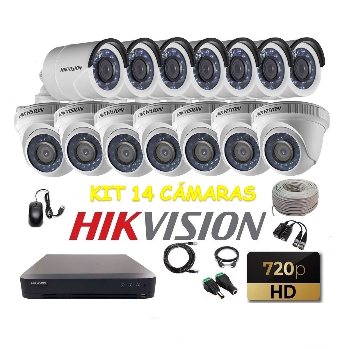 HIKVISION - kit 14 Cámaras Seguridad HD Hikvision + Cable