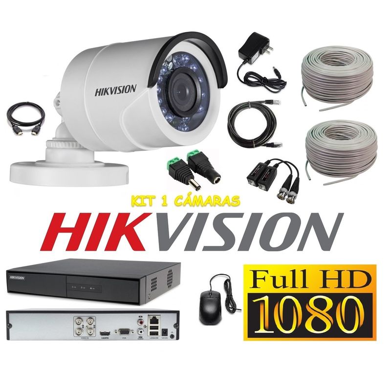 HIKVISION - kit 1 Cámaras Seguridad Tubo Exteriror FULLHD Hikvision + Cable