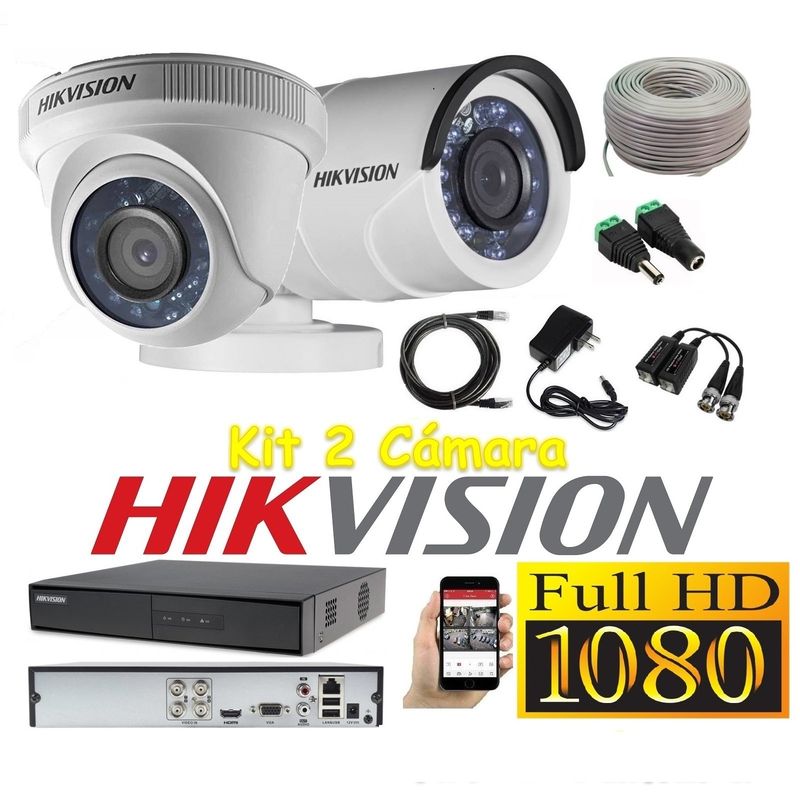 HIKVISION - kit 2 Cámaras Seguridad FULLHD Hikvision + Cable
