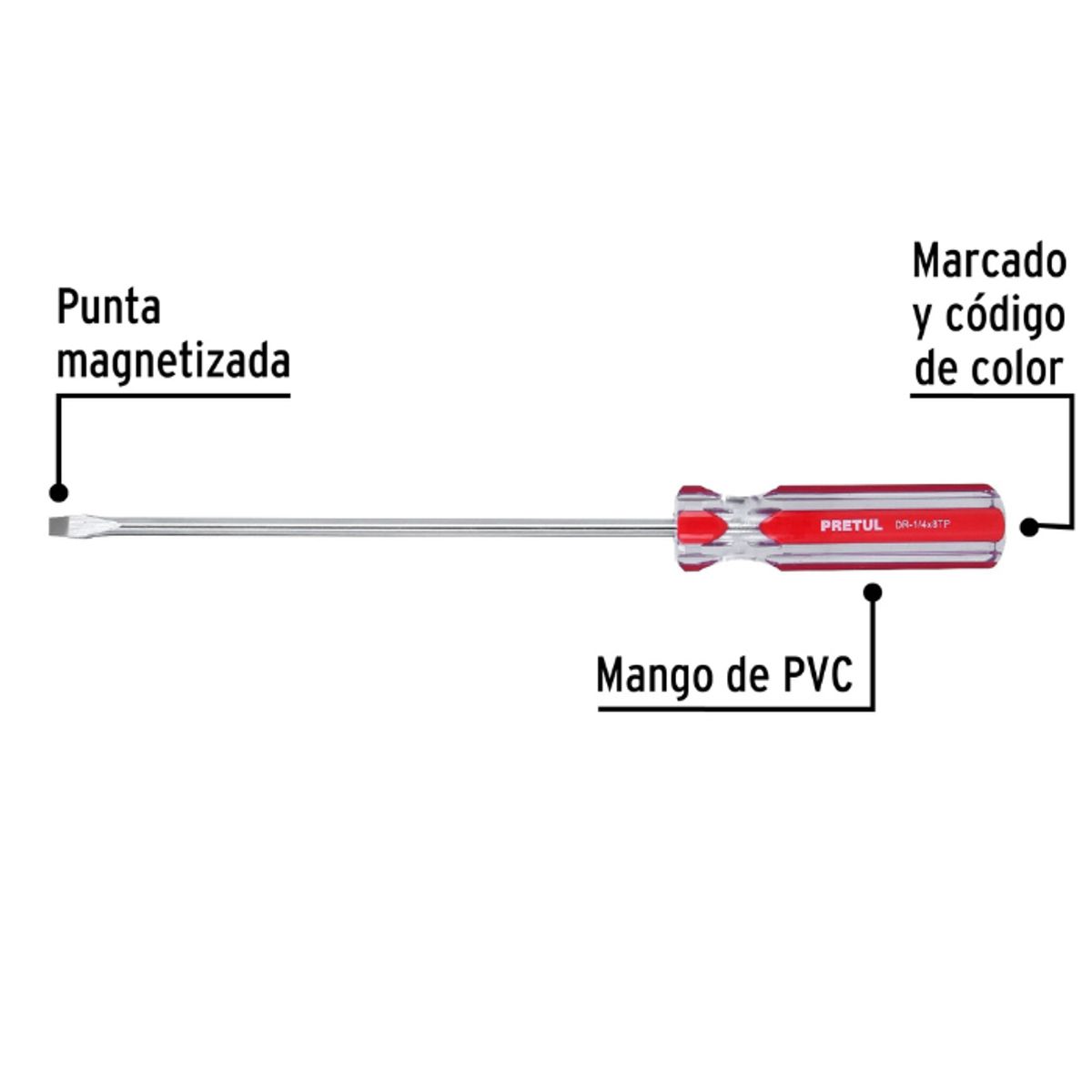 PRETUL - Desarmador Plano 5/16" x 6" Mango PVC Pretul 21463  -  Rojo