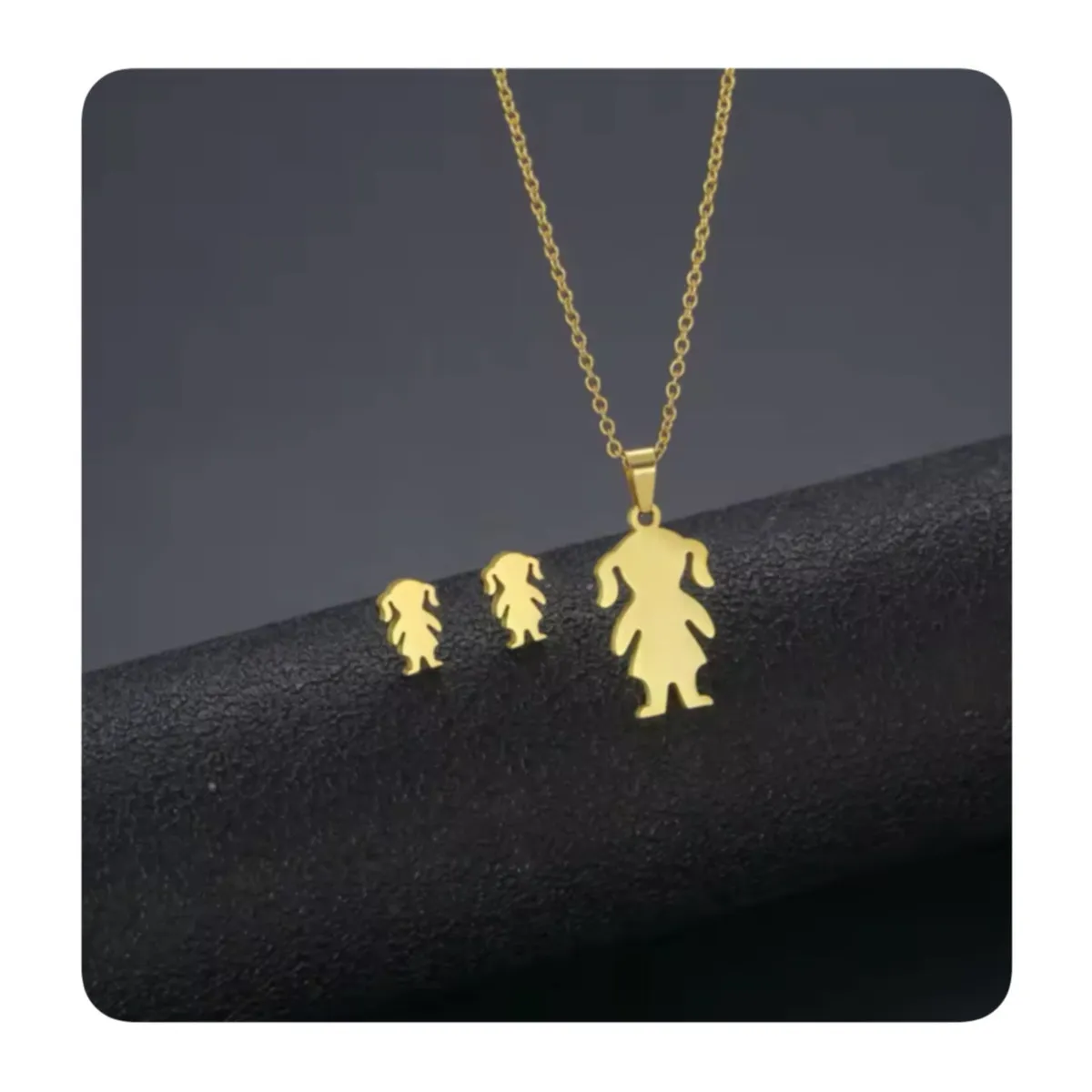 GENERICO - Pack Acero Collar con dije y Aretes - Niña 2 Colitas Dorado