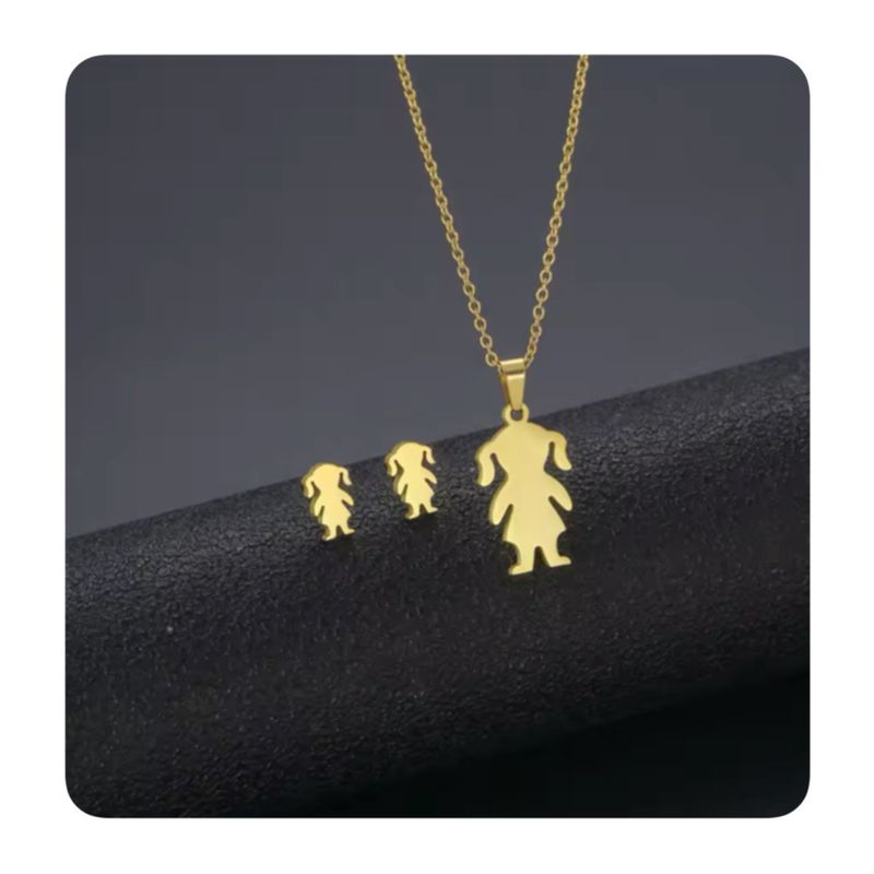 GENERICO - Pack Acero Collar con dije y Aretes - Niña 2 Colitas Dorado