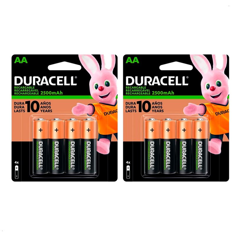 DURACELL - pilas recargables duracell 2500mAh AA pack 8 unidades