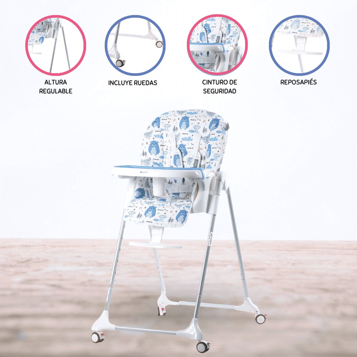 EBABY - Silla de Comer Graduable »HARRIET BOSQUE» Blue