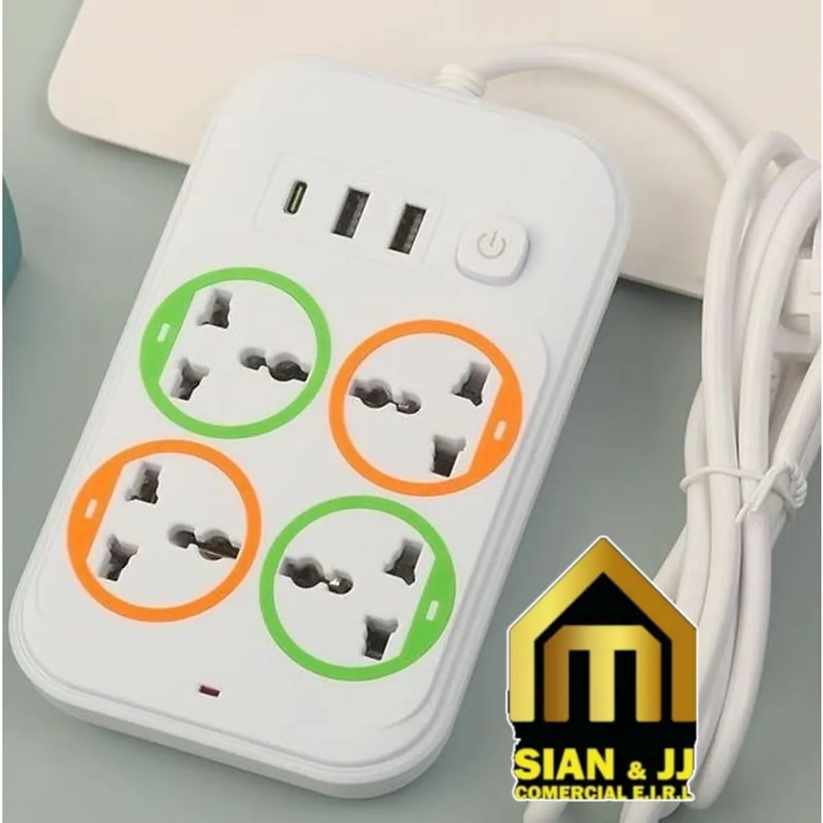 GENERICO - EXTENCION  POWER SOCKET 4 TOMAS UNIVERSALES  MAS 2 TOMAS USB MAS UNA TOMAS C 2METROS