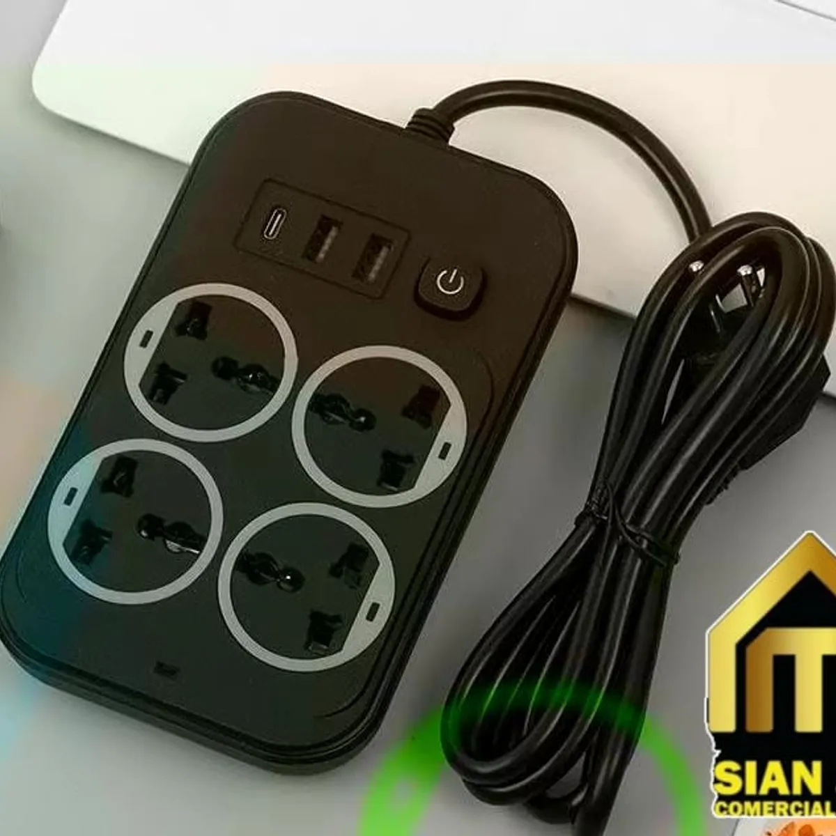 GENERICO - EXTENCION  POWER SOCKET 4 TOMAS UNIVERSALES  MAS 2 TOMAS USB MAS UNA TOMAS C 2METROS