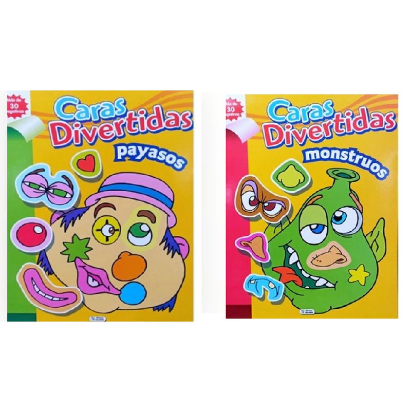 GENERICO - Pack x 2 PAYASOS CARAS DIVERTIDAS  libro de pegatinas
