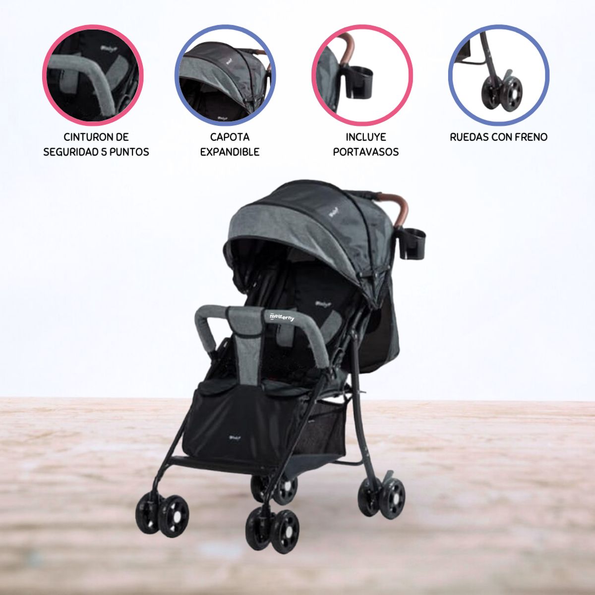 EBABY - Coche Maleta para Bebé »NAT» Black