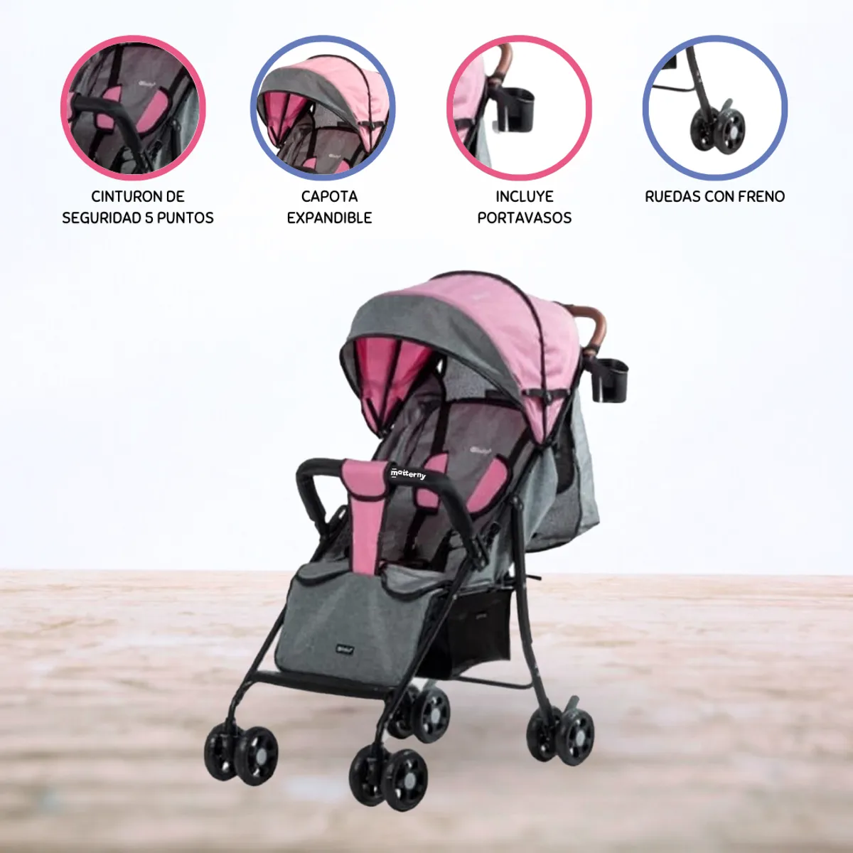 EBABY - Coche Maleta para Bebé »NAT» Pink