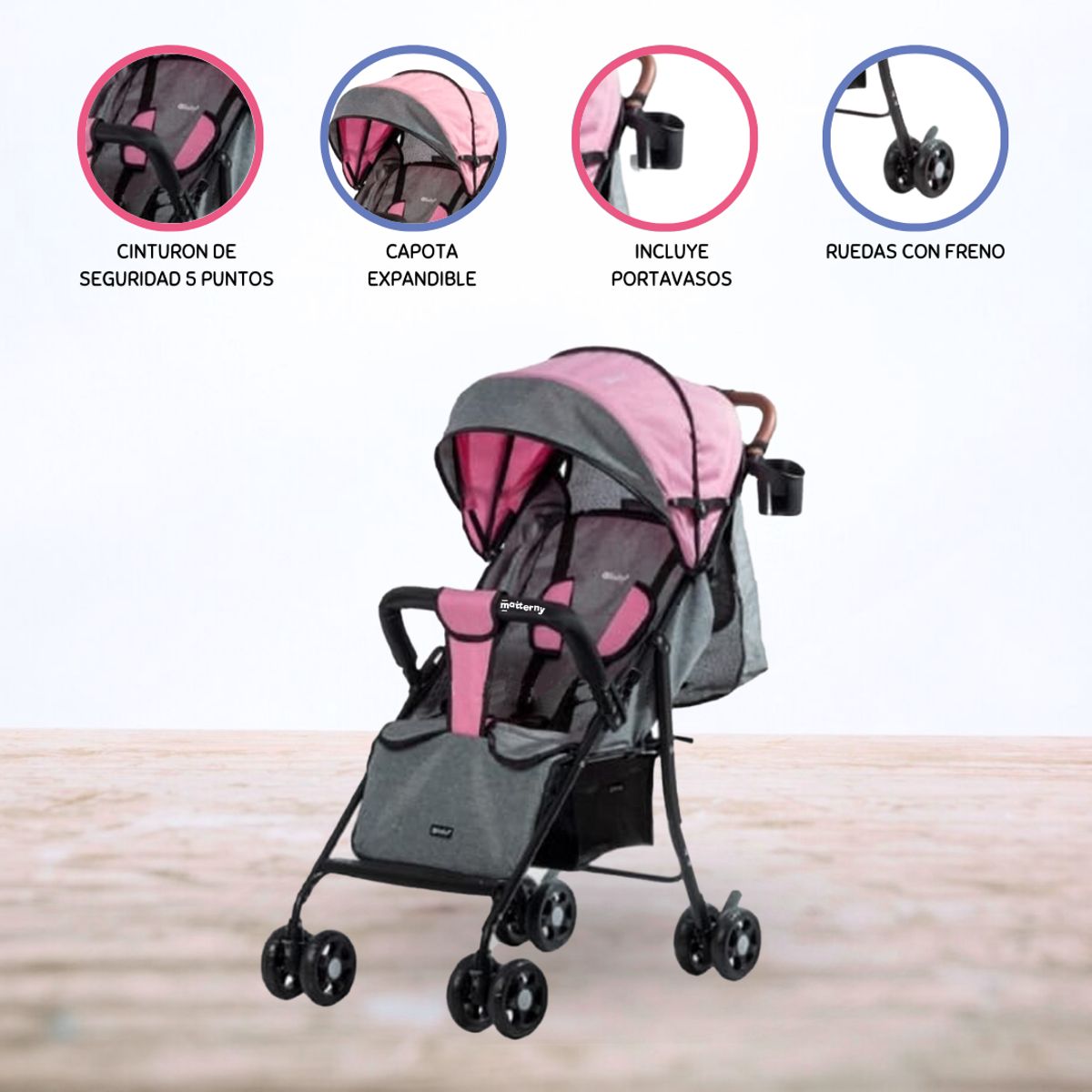 EBABY - Coche Maleta para Bebé »NAT» Pink