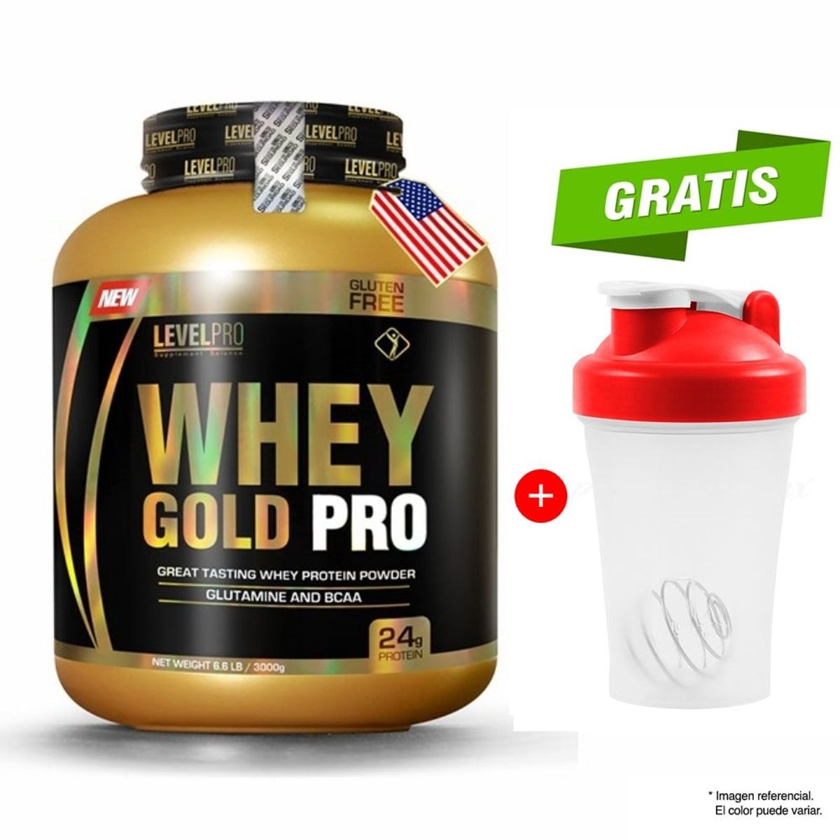 LEVEL PRO - PROTEÍNA WHEY GOLD PRO 3KG VAINILLA - 100 SERVICIOS