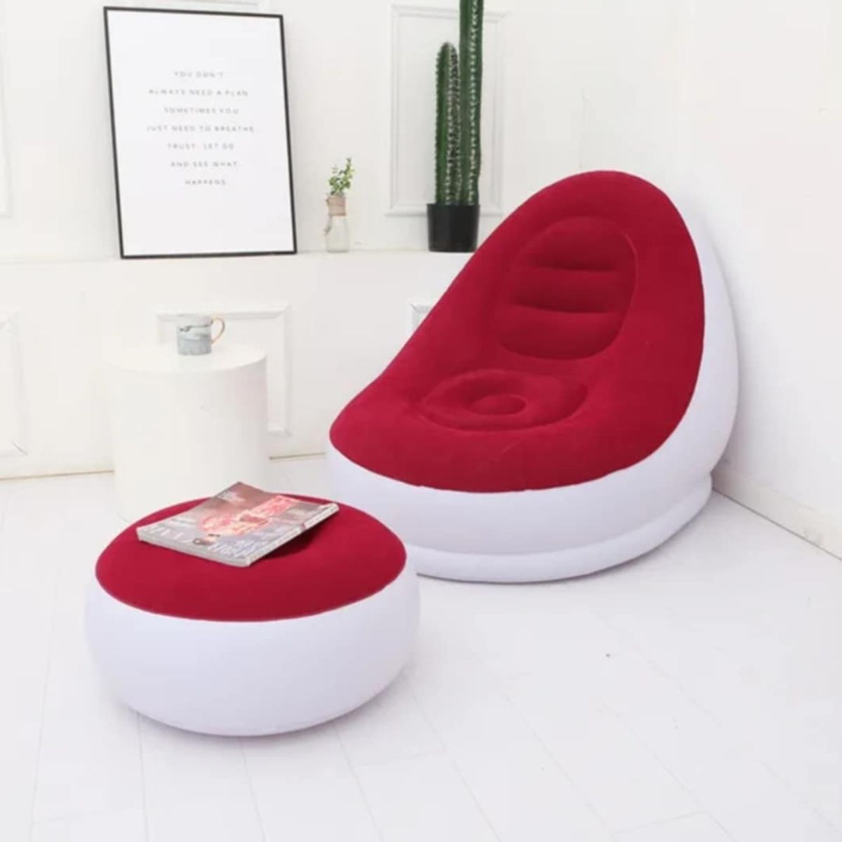 GENERICO - Sillon Puff Inflable con Posapies de Oficina Hogar Terraza Jardin Rojo