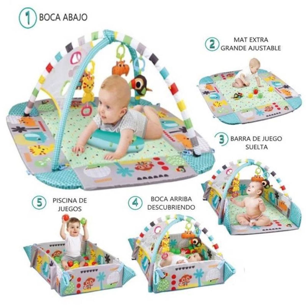 IDEAL BABY & KIDS - Gimnasio Musical 5 en 1 con Pelotas Celeste