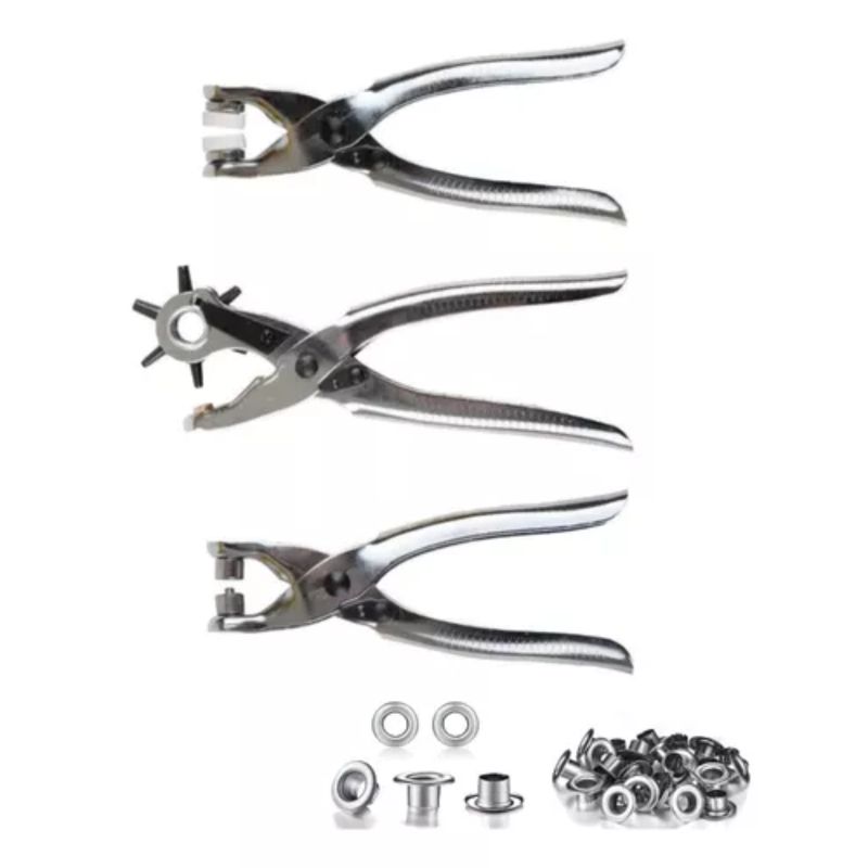 GENERICO - Kit Pinzas Sacabocado Remachadora Ojilladora Con 100 Ojales