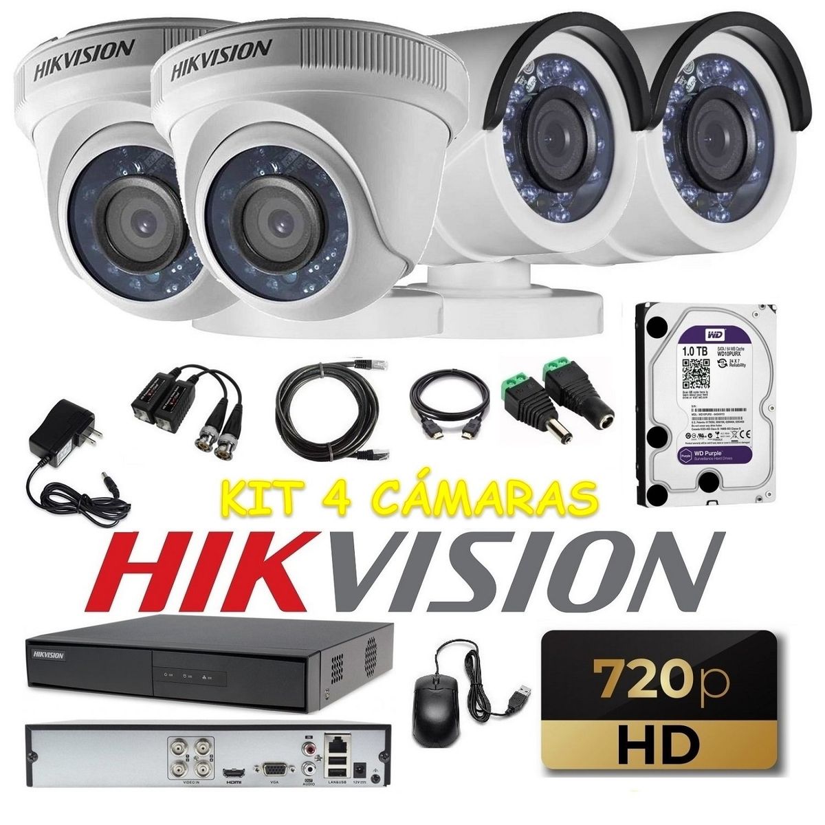 HIKVISION - kit 4 Cámaras Seguridad HD Hikvision 1TB
