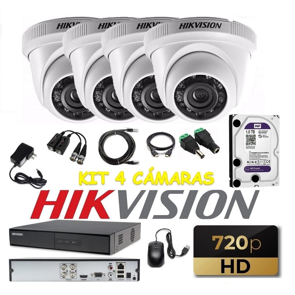 HIKVISION - kit 4 Cámaras Seguridad Domo HD Hikvision 1TB