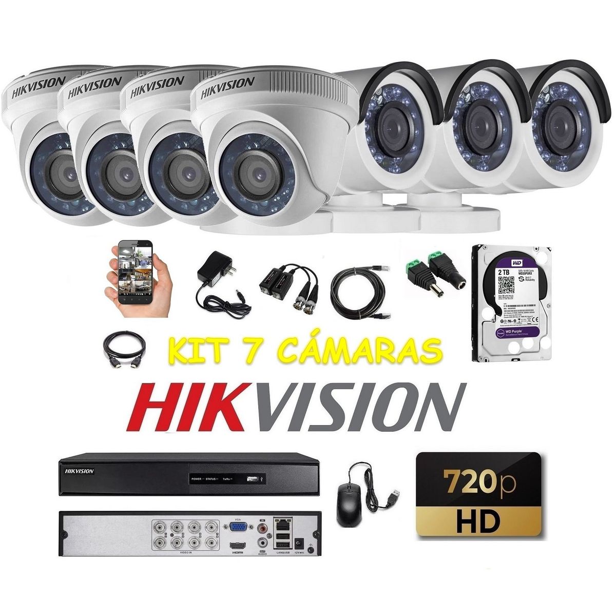 HIKVISION - kit 7 Cámaras Seguridad HD Hikvision 2tb